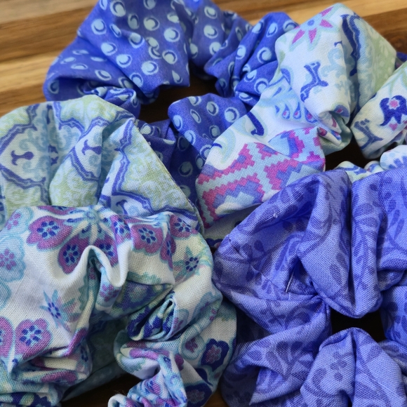 Blue and Green Patterned Hair Scrunchies Set - Picture 3 of 3